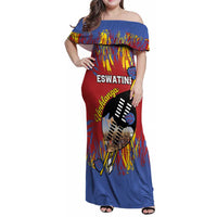 Personalized Eswatini Umhlanga Family Matching Off Shoulder Maxi Dress and Hawaiian Shirt Nguni Shield With Reed - Wonder Print Shop