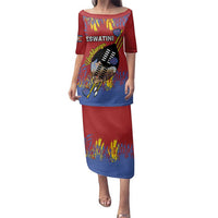 Personalized Eswatini Umhlanga Family Matching Puletasi and Hawaiian Shirt Nguni Shield With Reed - Wonder Print Shop