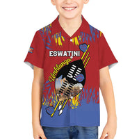 Personalized Eswatini Umhlanga Family Matching Short Sleeve Bodycon Dress and Hawaiian Shirt Nguni Shield With Reed - Wonder Print Shop