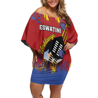 Personalized Eswatini Umhlanga Off Shoulder Short Dress Nguni Shield With Reed - Wonder Print Shop