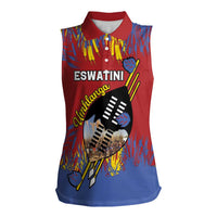 Personalized Eswatini Umhlanga Women Sleeveless Polo Shirt Nguni Shield With Reed - Wonder Print Shop