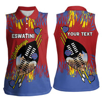 Personalized Eswatini Umhlanga Women Sleeveless Polo Shirt Nguni Shield With Reed - Wonder Print Shop