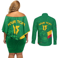 Custom Cameroon Basketball Couples Matching Off Shoulder Short Dress and Long Sleeve Button Shirt Go Champions Indomitable Lions - Wonder Print Shop