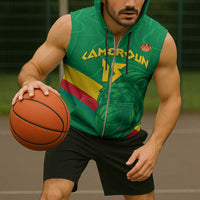 Custom Cameroon Basketball Sleeveless Zip Hoodie Go Champions Indomitable Lions - Wonder Print Shop