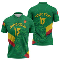 Custom Cameroon Basketball Zipper Polo Shirt Go Champions Indomitable Lions - Wonder Print Shop