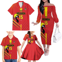 Custom Uganda Basketball Family Matching Off The Shoulder Long Sleeve Dress and Hawaiian Shirt Go Silverbacks - Wonder Print Shop