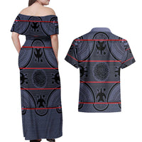 Lesotho Seanamarena Couples Matching Off Shoulder Maxi Dress and Hawaiian Shirt Basotho Traditional Blanket Style - Serenity - Wonder Print Shop