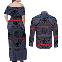 Lesotho Seanamarena Couples Matching Off Shoulder Maxi Dress and Long Sleeve Button Shirt Basotho Traditional Blanket Style - Serenity - Wonder Print Shop