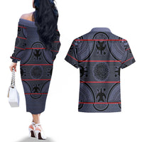 Lesotho Seanamarena Couples Matching Off The Shoulder Long Sleeve Dress and Hawaiian Shirt Basotho Traditional Blanket Style - Serenity - Wonder Print Shop