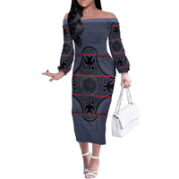 Lesotho Seanamarena Family Matching Off The Shoulder Long Sleeve Dress and Hawaiian Shirt Basotho Traditional Blanket Style - Serenity - Wonder Print Shop