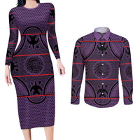 Lesotho Seanamarena Couples Matching Long Sleeve Bodycon Dress and Long Sleeve Button Shirt Basotho Traditional Blanket Style - Violet - Wonder Print Shop