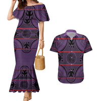 Lesotho Seanamarena Couples Matching Mermaid Dress and Hawaiian Shirt Basotho Traditional Blanket Style - Violet - Wonder Print Shop