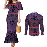 Lesotho Seanamarena Couples Matching Mermaid Dress and Long Sleeve Button Shirt Basotho Traditional Blanket Style - Violet - Wonder Print Shop