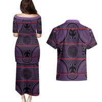 Lesotho Seanamarena Couples Matching Puletasi and Hawaiian Shirt Basotho Traditional Blanket Style - Violet - Wonder Print Shop