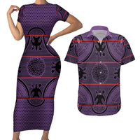 Lesotho Seanamarena Couples Matching Short Sleeve Bodycon Dress and Hawaiian Shirt Basotho Traditional Blanket Style - Violet - Wonder Print Shop