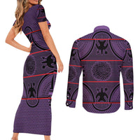 Lesotho Seanamarena Couples Matching Short Sleeve Bodycon Dress and Long Sleeve Button Shirt Basotho Traditional Blanket Style - Violet - Wonder Print Shop