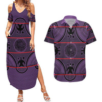 Lesotho Seanamarena Couples Matching Summer Maxi Dress and Hawaiian Shirt Basotho Traditional Blanket Style - Violet - Wonder Print Shop