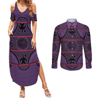 Lesotho Seanamarena Couples Matching Summer Maxi Dress and Long Sleeve Button Shirt Basotho Traditional Blanket Style - Violet - Wonder Print Shop