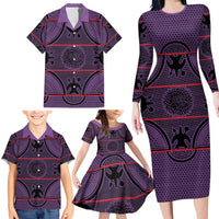 Lesotho Seanamarena Family Matching Long Sleeve Bodycon Dress and Hawaiian Shirt Basotho Traditional Blanket Style - Violet - Wonder Print Shop