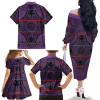 Lesotho Seanamarena Family Matching Off The Shoulder Long Sleeve Dress and Hawaiian Shirt Basotho Traditional Blanket Style - Violet - Wonder Print Shop