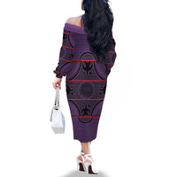 Lesotho Seanamarena Family Matching Off The Shoulder Long Sleeve Dress and Hawaiian Shirt Basotho Traditional Blanket Style - Violet - Wonder Print Shop