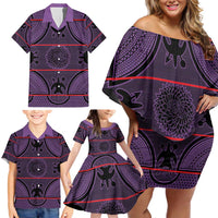 Lesotho Seanamarena Family Matching Off Shoulder Short Dress and Hawaiian Shirt Basotho Traditional Blanket Style - Violet - Wonder Print Shop