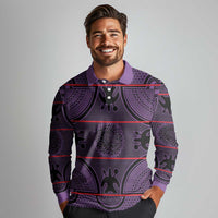 Lesotho Seanamarena Long Sleeve Polo Shirt Basotho Traditional Blanket Style - Violet - Wonder Print Shop