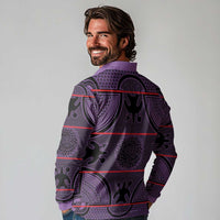 Lesotho Seanamarena Long Sleeve Polo Shirt Basotho Traditional Blanket Style - Violet - Wonder Print Shop