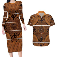 Lesotho Seanamarena Couples Matching Long Sleeve Bodycon Dress and Hawaiian Shirt Basotho Traditional Blanket Style - Orange - Wonder Print Shop