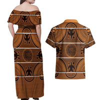 Lesotho Seanamarena Couples Matching Off Shoulder Maxi Dress and Hawaiian Shirt Basotho Traditional Blanket Style - Orange - Wonder Print Shop
