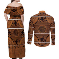 Lesotho Seanamarena Couples Matching Off Shoulder Maxi Dress and Long Sleeve Button Shirt Basotho Traditional Blanket Style - Orange - Wonder Print Shop