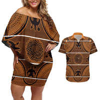 Lesotho Seanamarena Couples Matching Off Shoulder Short Dress and Hawaiian Shirt Basotho Traditional Blanket Style - Orange - Wonder Print Shop