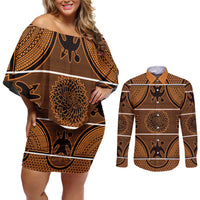 Lesotho Seanamarena Couples Matching Off Shoulder Short Dress and Long Sleeve Button Shirt Basotho Traditional Blanket Style - Orange - Wonder Print Shop