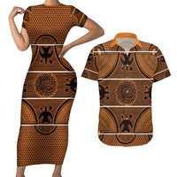 Lesotho Seanamarena Couples Matching Short Sleeve Bodycon Dress and Hawaiian Shirt Basotho Traditional Blanket Style - Orange - Wonder Print Shop