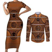 Lesotho Seanamarena Couples Matching Short Sleeve Bodycon Dress and Long Sleeve Button Shirt Basotho Traditional Blanket Style - Orange - Wonder Print Shop