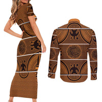 Lesotho Seanamarena Couples Matching Short Sleeve Bodycon Dress and Long Sleeve Button Shirt Basotho Traditional Blanket Style - Orange - Wonder Print Shop