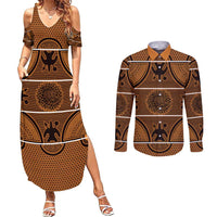 Lesotho Seanamarena Couples Matching Summer Maxi Dress and Long Sleeve Button Shirt Basotho Traditional Blanket Style - Orange - Wonder Print Shop