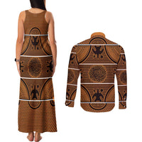 Lesotho Seanamarena Couples Matching Tank Maxi Dress and Long Sleeve Button Shirt Basotho Traditional Blanket Style - Orange - Wonder Print Shop