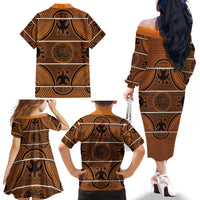 Lesotho Seanamarena Family Matching Off The Shoulder Long Sleeve Dress and Hawaiian Shirt Basotho Traditional Blanket Style - Orange - Wonder Print Shop