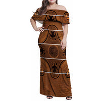 Lesotho Seanamarena Family Matching Off Shoulder Maxi Dress and Hawaiian Shirt Basotho Traditional Blanket Style - Orange - Wonder Print Shop