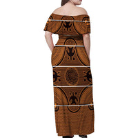 Lesotho Seanamarena Family Matching Off Shoulder Maxi Dress and Hawaiian Shirt Basotho Traditional Blanket Style - Orange - Wonder Print Shop