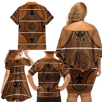 Lesotho Seanamarena Family Matching Off Shoulder Short Dress and Hawaiian Shirt Basotho Traditional Blanket Style - Orange - Wonder Print Shop