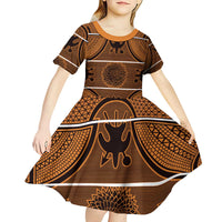 Lesotho Seanamarena Kid Short Sleeve Dress Basotho Traditional Blanket Style - Orange - Wonder Print Shop