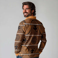 Lesotho Seanamarena Long Sleeve Polo Shirt Basotho Traditional Blanket Style - Orange - Wonder Print Shop