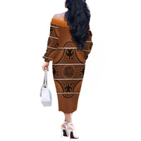 Lesotho Seanamarena Off The Shoulder Long Sleeve Dress Basotho Traditional Blanket Style - Orange - Wonder Print Shop