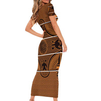 Lesotho Seanamarena Short Sleeve Bodycon Dress Basotho Traditional Blanket Style - Orange - Wonder Print Shop