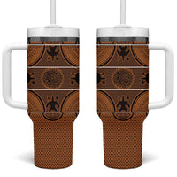 Lesotho Seanamarena Tumbler With Handle Basotho Traditional Blanket Style - Orange - Wonder Print Shop