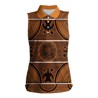 Lesotho Seanamarena Women Sleeveless Polo Shirt Basotho Traditional Blanket Style - Orange - Wonder Print Shop