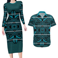 Lesotho Seanamarena - Motlatsi Couples Matching Long Sleeve Bodycon Dress and Hawaiian Shirt Basotho Traditional Blanket Style - Lesotho Breeze - Wonder Print Shop