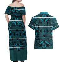 Lesotho Seanamarena - Motlatsi Couples Matching Off Shoulder Maxi Dress and Hawaiian Shirt Basotho Traditional Blanket Style - Lesotho Breeze - Wonder Print Shop